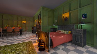 3d cg render bir yatak.