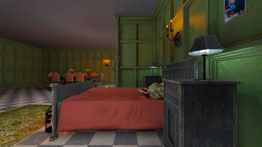 3d cg render bir yatak.