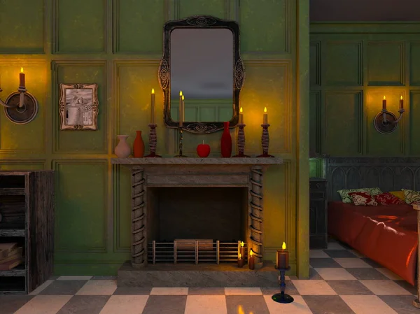 3d cg işleme şömine.