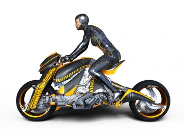 3d cg işleme bir kadın cyborg binici.