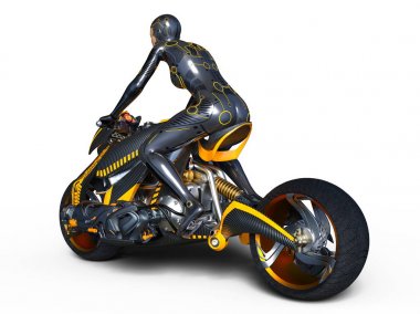 3d cg işleme bir kadın cyborg binici.