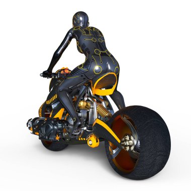 3d cg işleme bir kadın cyborg binici.