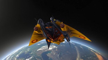 bir uzay gemisi ve earth 3d cg render. Bu görüntü bir şekilde döşenmiş tarafından Nasa unsurları.