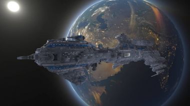 bir uzay gemisi ve earth 3d cg render. Bu görüntü bir şekilde döşenmiş tarafından Nasa unsurları.