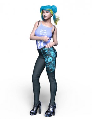 genç bir kadının 3d cg işleme.