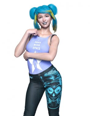 genç bir kadının 3d cg işleme.