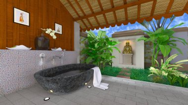 3d cg işleme oryantal banyo.