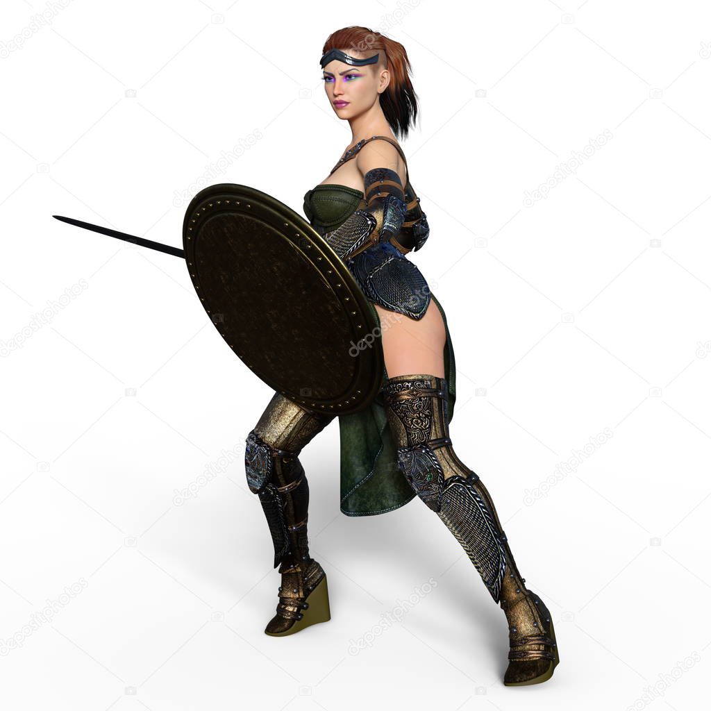 3D CG rendering of a female knight.