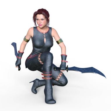 Kadın fencer/kadın bir eskrimci 3d Cg render.
