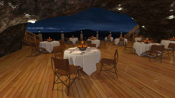 Jaskinia Restauracja Renderowania Restaurant Cave — Zdjęcie stockowe