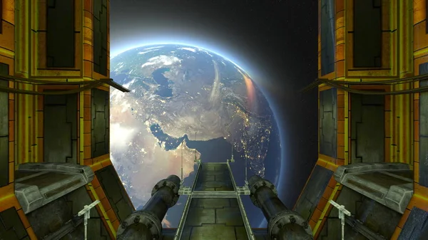 Estação Espacial Renderização Estação Espacial Elementos Desta Imagem Mobiliados Pela — Fotografia de Stock