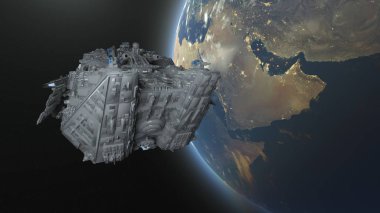 Uzay gemisi/3d Cg render bir uzay gemisi. Bu görüntü bir şekilde döşenmiş tarafından Nasa unsurları.