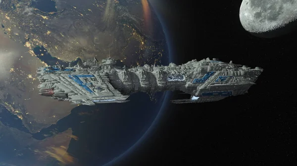 Space Ship Rendering Van Een Ruimteschip Elementen Van Deze Afbeelding — Stockfoto