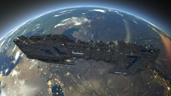 Space ship /3D CG rendering of a space ship. Elements of this Image Furnished By NASA.