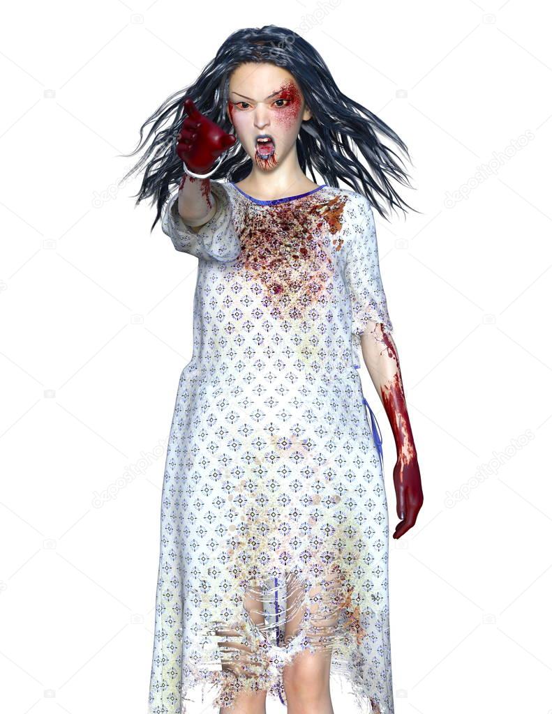 Female zombie / 3D CG rendering of a female zombie.