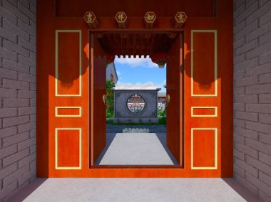 İkamet ve avlu Çince style / 3d Cg işleme Çince stil ikamet ve avlu.