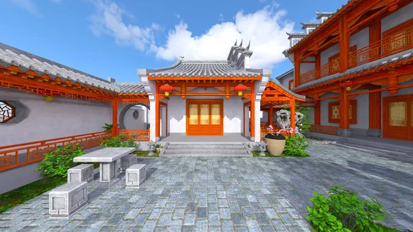 Residenz Und Innenhof Chinesischen Stil Darstellung Der Residenz Und Des — Stockfoto