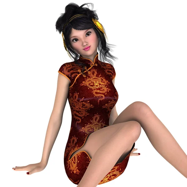 Mujer Joven Con Vestido Chino Representación Una Mujer Joven Con — Foto de Stock