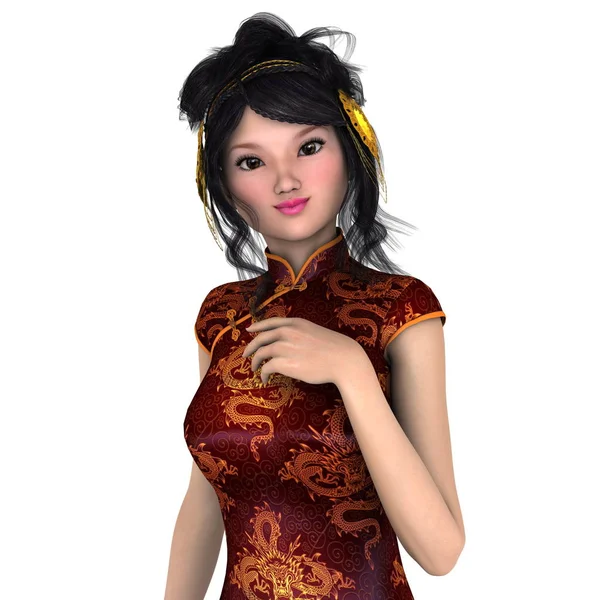 Jovem Com Vestido Chinês Renderização Uma Jovem Com Vestido Chinês — Fotografia de Stock