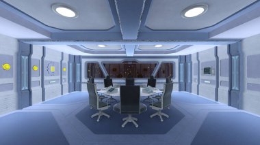Uzay İstasyonu konferans salonu / 3d Cg render uzay istasyonu konferans salonu.
