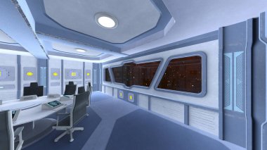 Uzay İstasyonu konferans salonu / 3d Cg render uzay istasyonu konferans salonu.