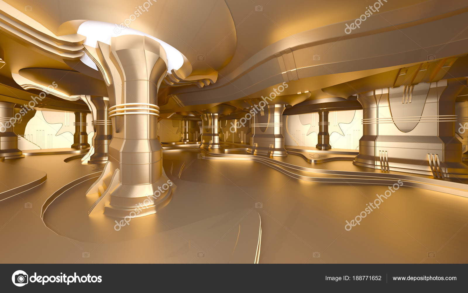 Space Station Rendering Golden Space Station Stock Photo
