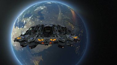 UFO / 3d Cg işleme bir Ufo ve dünya. Bu görüntü bir şekilde döşenmiş tarafından Nasa unsurları