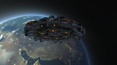 UFO / 3d Cg işleme bir Ufo ve dünya. Bu görüntü bir şekilde döşenmiş tarafından Nasa unsurları