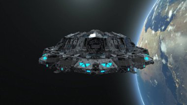 UFO / 3d Cg işleme bir Ufo ve dünya. Bu görüntü bir şekilde döşenmiş tarafından Nasa unsurları