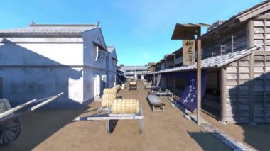 Kasaba Japon kale / 3d Cg render Japon kale şehir.