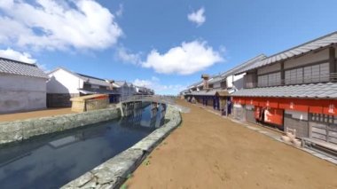Kasaba Japon kale / 3d Cg render Japon kale şehir.