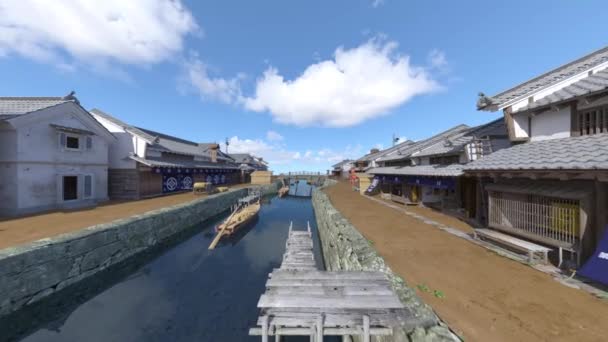 Japansk Slott Stad Rendering Japanskt Castle Town — Stockvideo