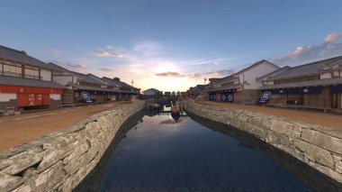 Kasaba Japon kale / 3d Cg render Japon kale şehir.