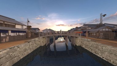 Kasaba Japon kale / 3d Cg render Japon kale şehir.