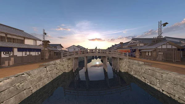 Kasaba Japon kale / 3d Cg render Japon kale şehir.