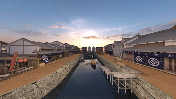 Japanese castle town/3D CG rendering of the Japanese castle town.