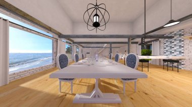 Salon / oturma odası 3d Cg render.