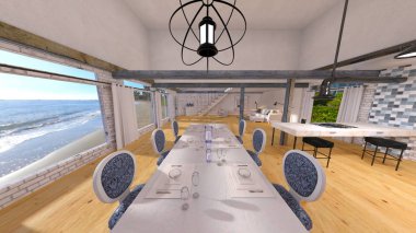 Salon / oturma odası 3d Cg render.