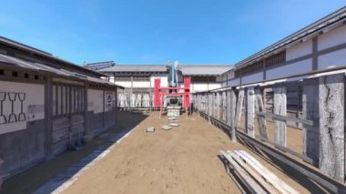 Kasaba Japon kale / 3d Cg render Japon kale şehir.