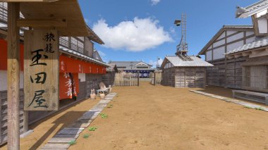 Kasaba Japon kale / 3d Cg render Japon kale şehir.