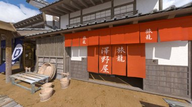 Kasaba Japon kale / 3d Cg render Japon kale şehir.