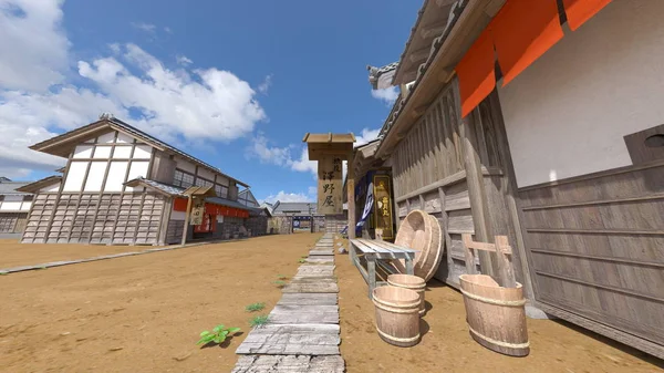 Japanese castle town/3D CG rendering of the Japanese castle town.