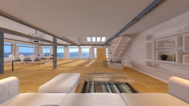 Salon / oturma odası 3d Cg render.