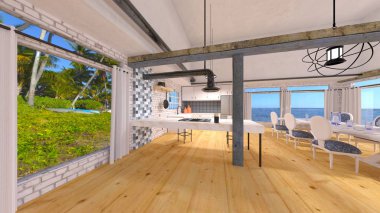 Salon / oturma odası 3d Cg render.