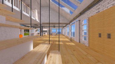 Salon / oturma odası 3d Cg render.