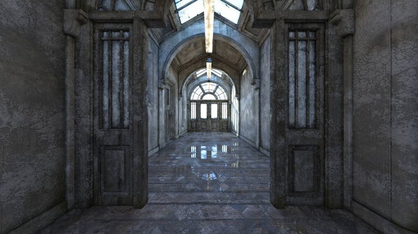 3D CG rendering of Abandoned building