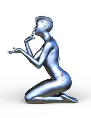 Gümüş kadın 3d Cg render