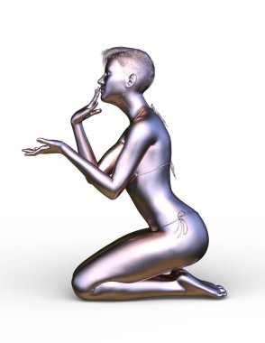 Gümüş kadın 3d Cg render