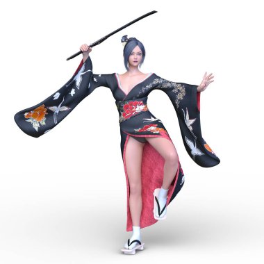 kimono kadının 3D cg işleme
