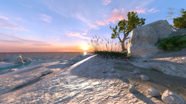 Issız adanın 3D CG görüntülemesi